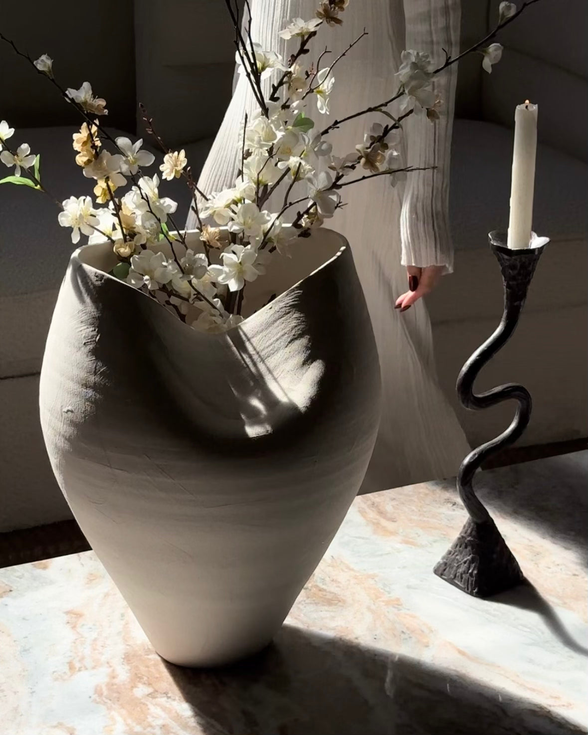 Delamo Ceramic Vase - 17" Large Decorative Vessel (2 Colors)