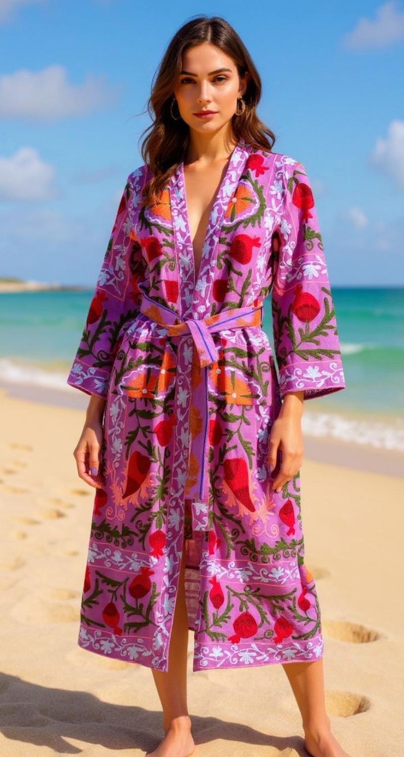 Pink Suzani Kimono Robe