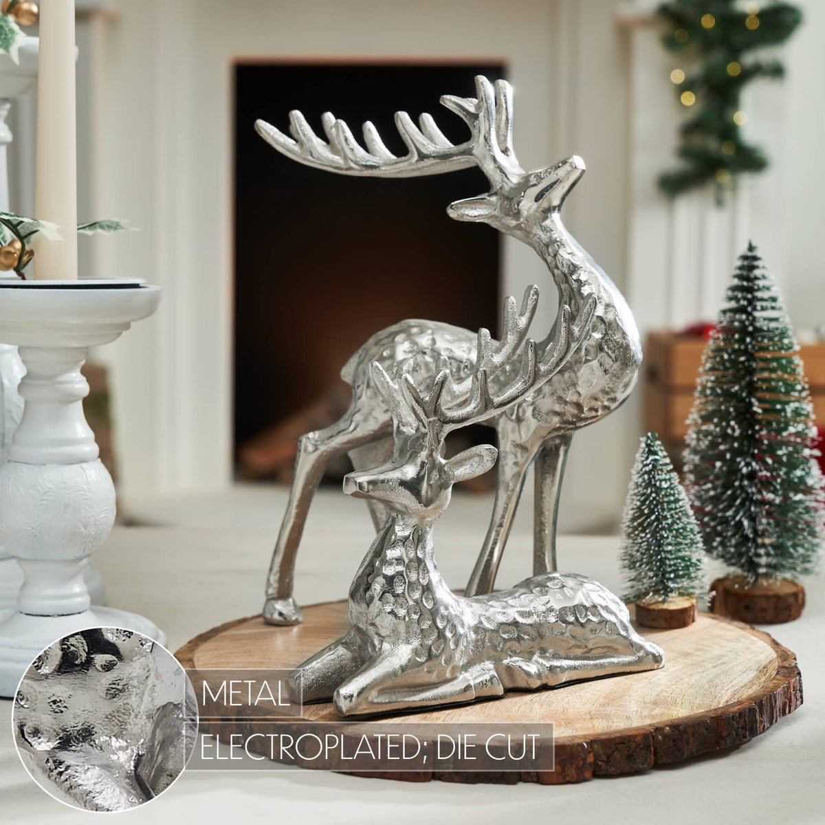 Hammered Silver Reindeer Figurines Set of 2