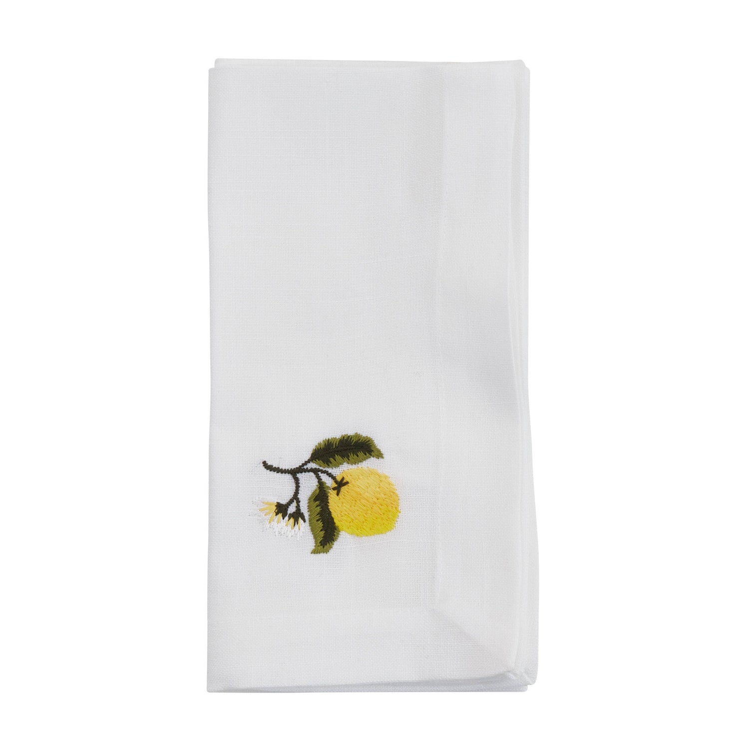 Embroidered Lemon Table Napkin – White (20") - Set of 2