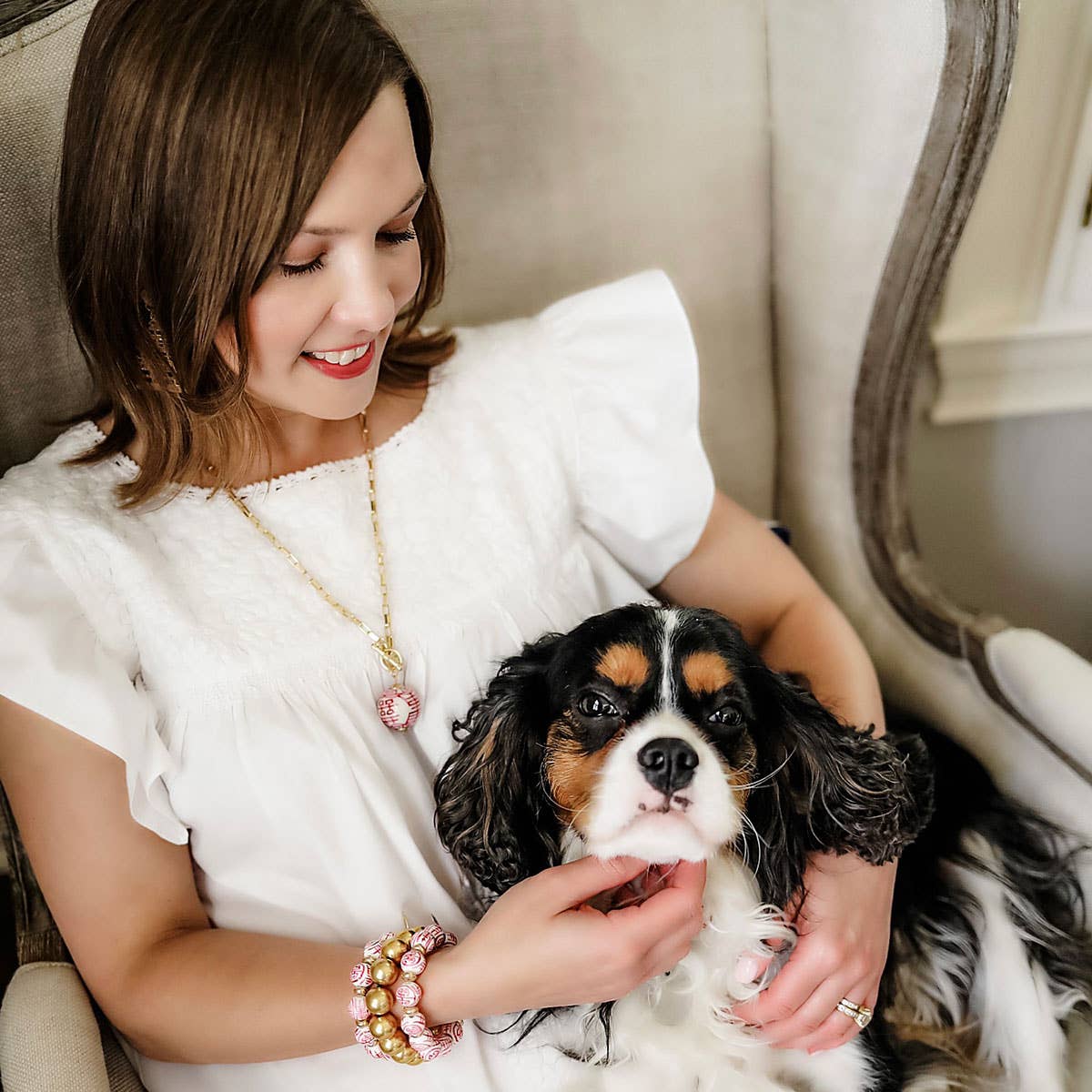 Pink & White Chinoiserie T-Bar Necklace