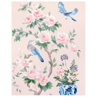 Two Birds (Detail from “June”) – Pink Chinoiserie Fine Art Print on Paper (Various Sizes)