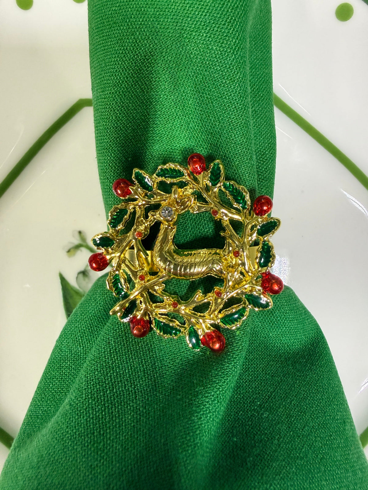 Wreath & Deer Set of 4 Napkin Ring