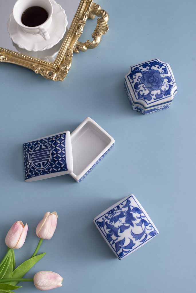Small Square Blue and White Box