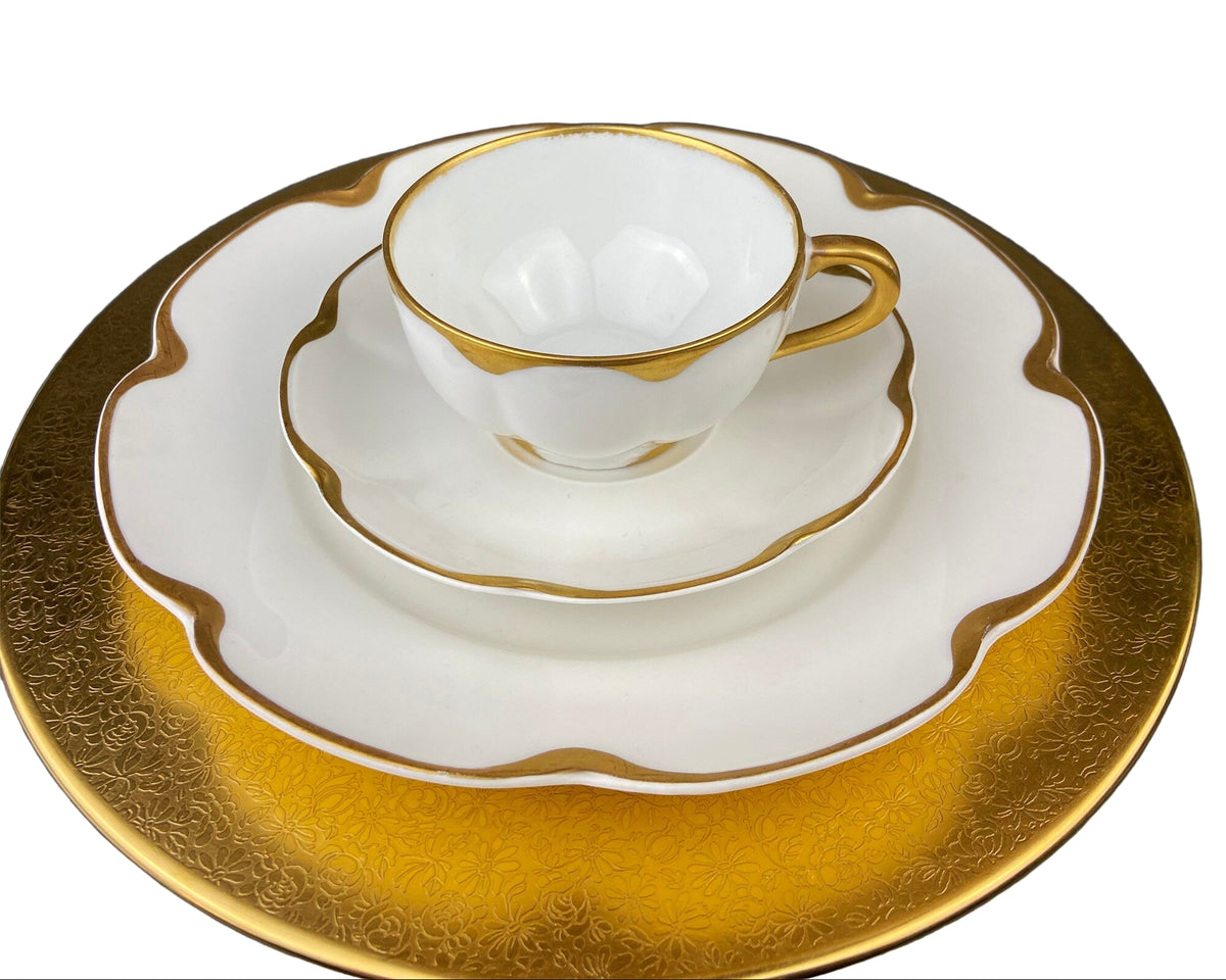 Antique Limoges Tea Set Trio – Haviland France Cup, Saucer & Plate with Gold Rim