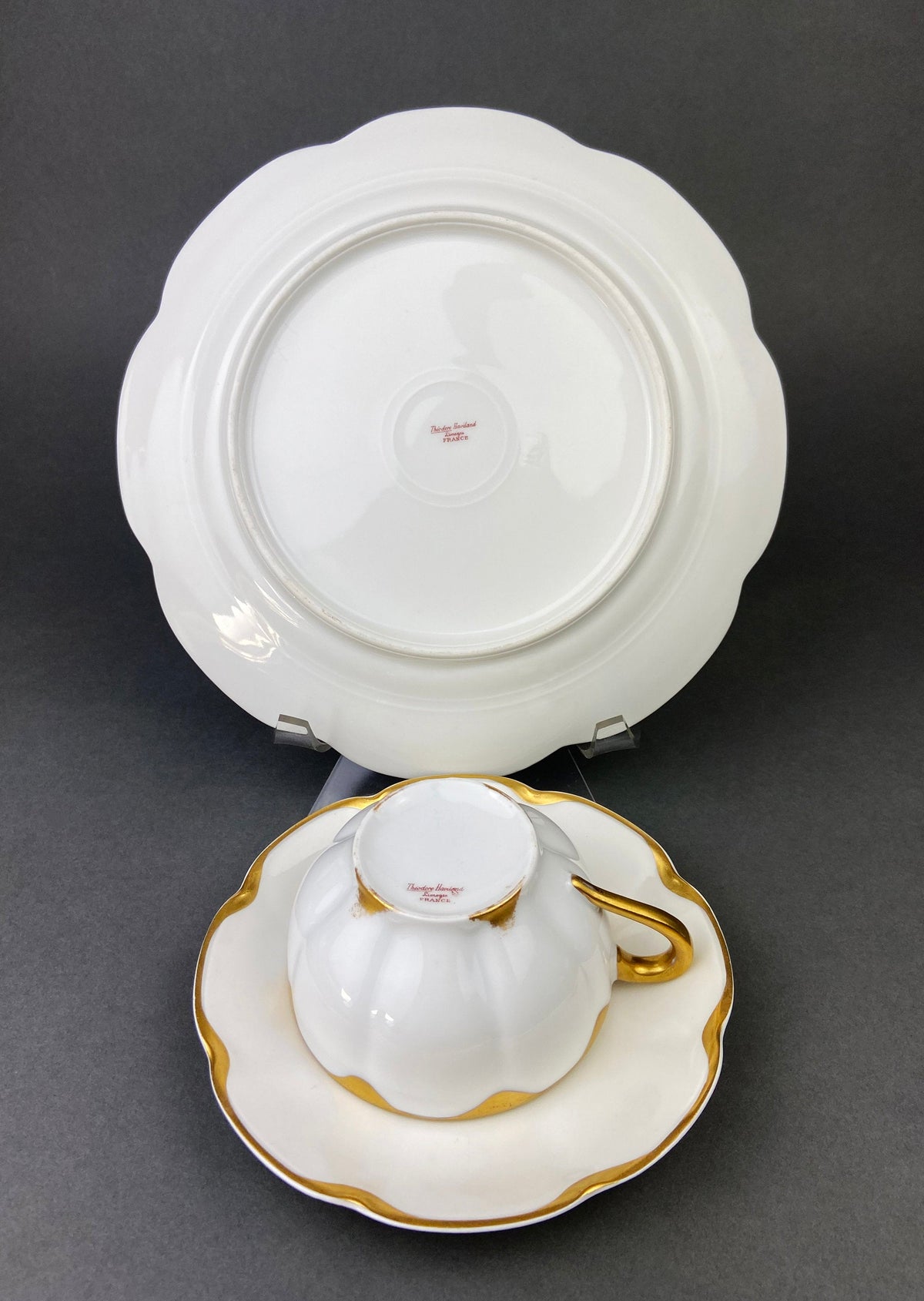Antique Limoges Tea Set Trio – Haviland France Cup, Saucer & Plate with Gold Rim
