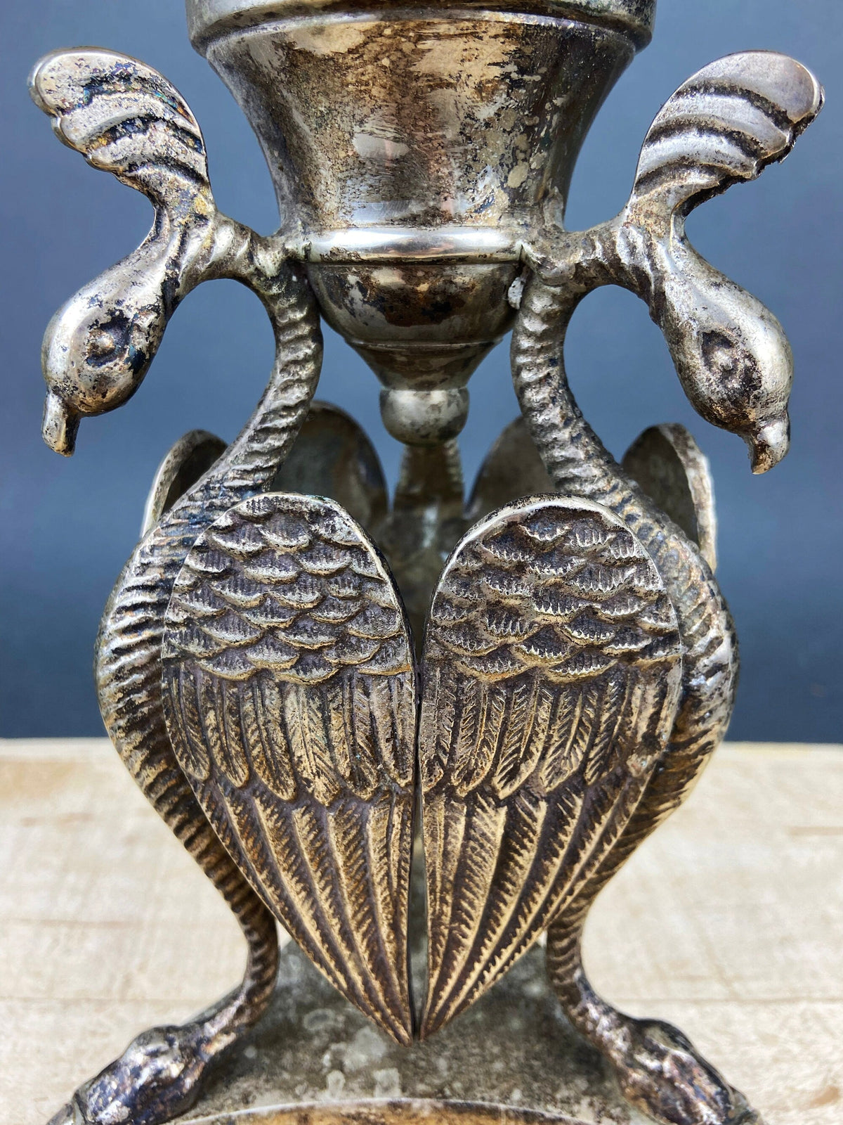 Antique Silver Plated Peacock Candle Holder – Ornate Pillar Stand