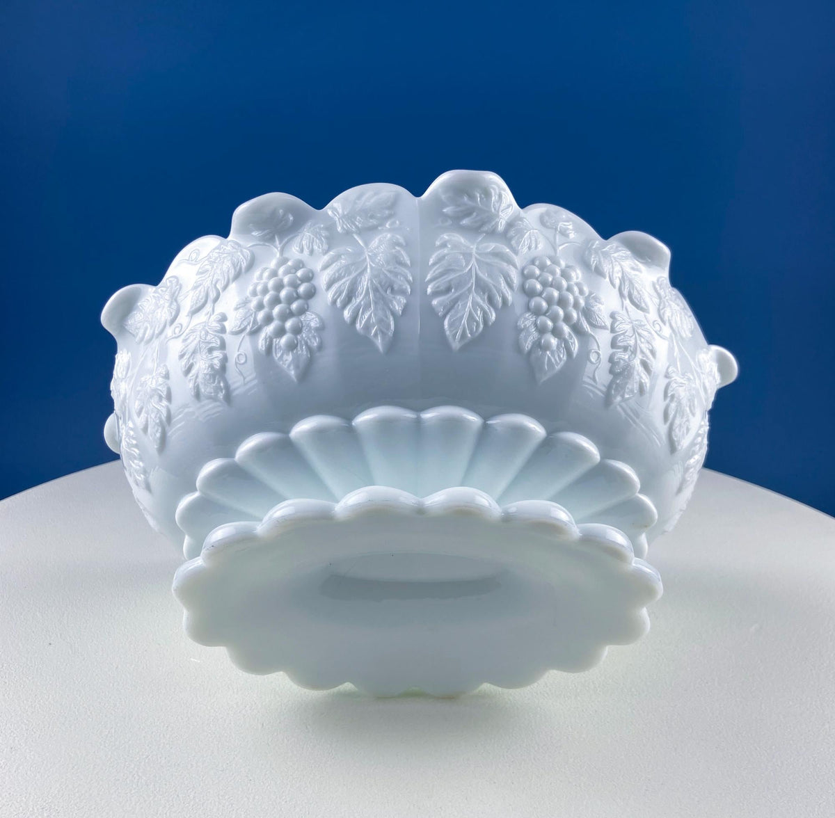 Antique Westmoreland Milk Glass Bowl – Grapes & Vines Motif