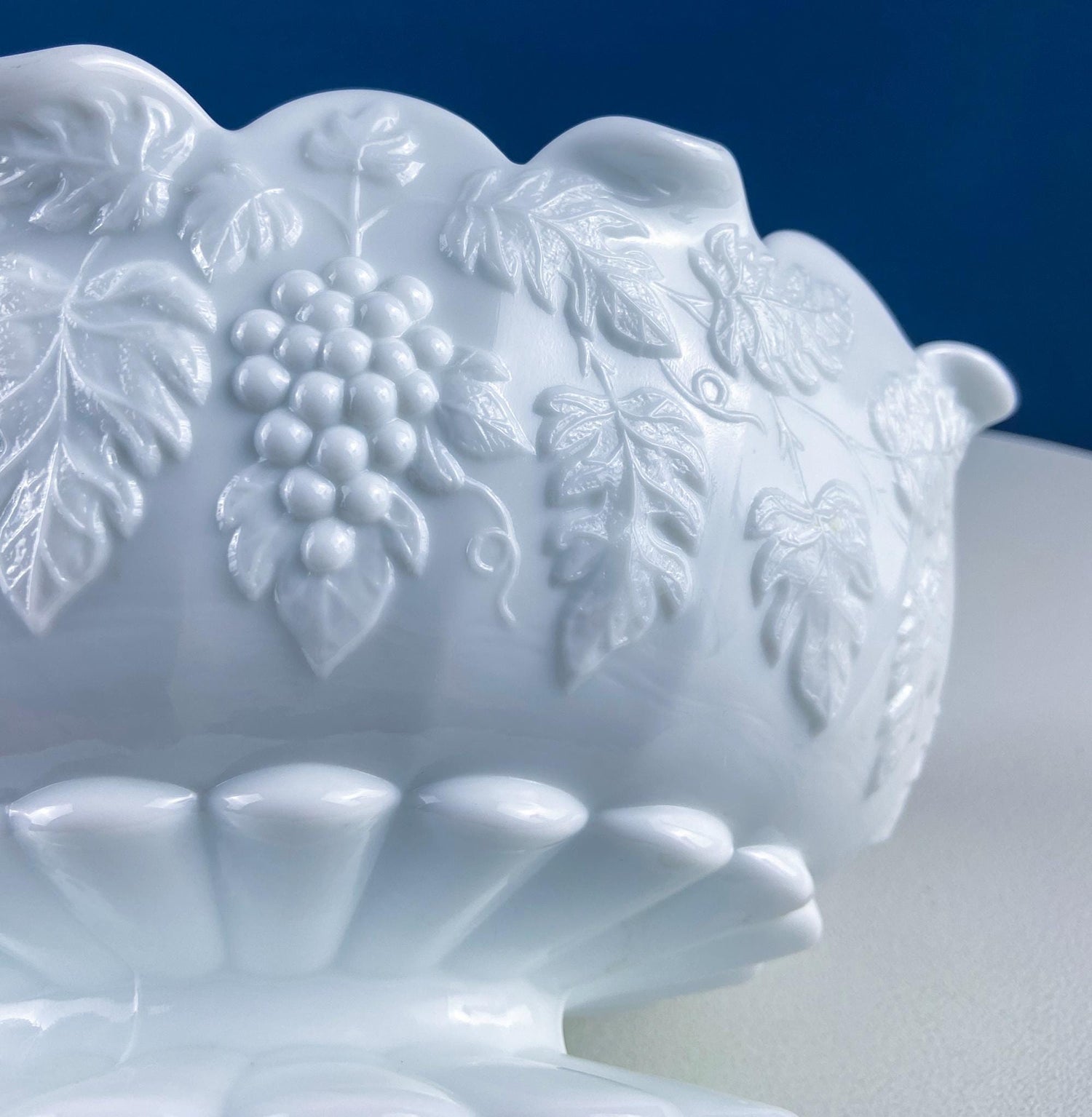 Antique Westmoreland Milk Glass Bowl – Grapes & Vines Motif