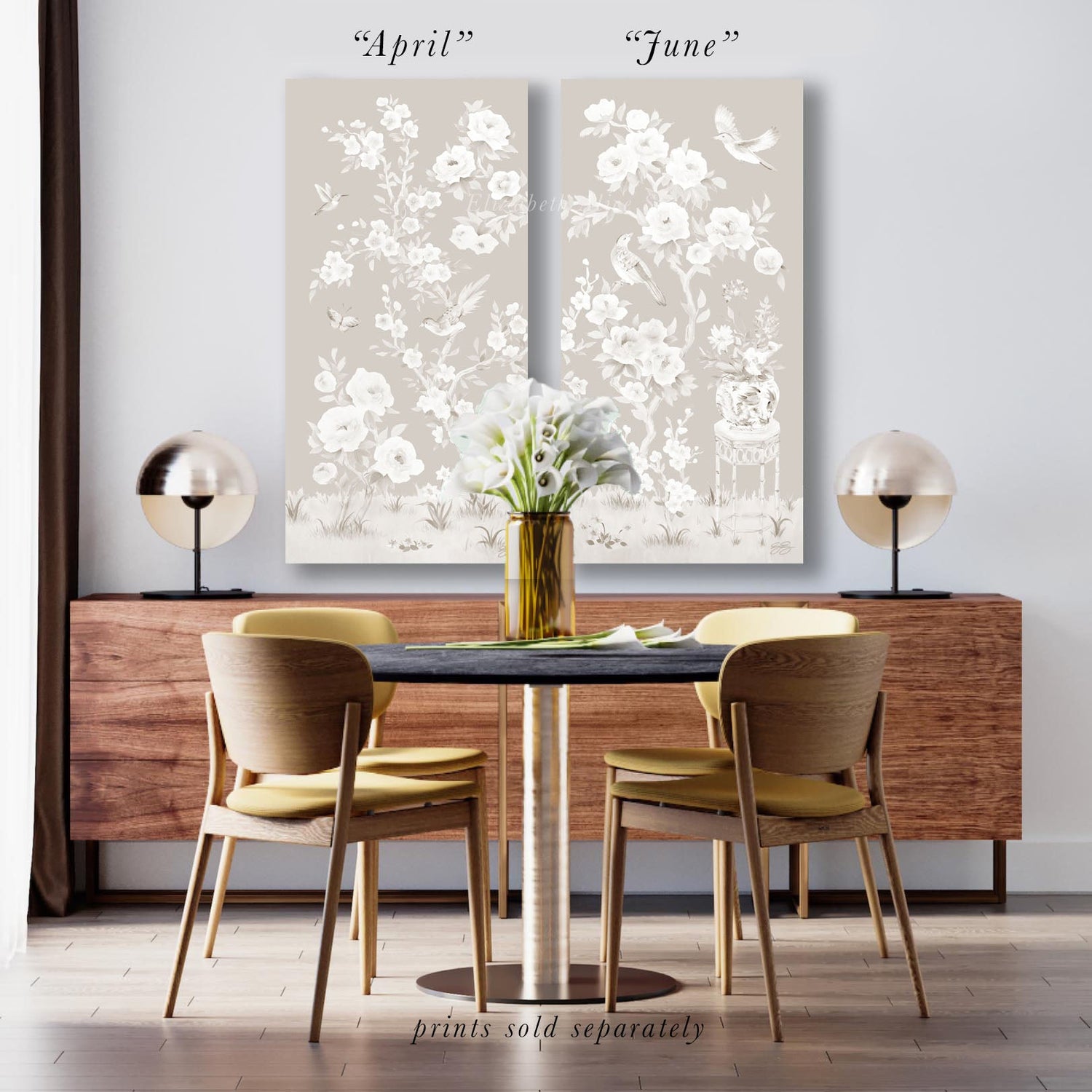 June – Tonal Beige Chinoiserie Canvas Wrap (Various Sizes)
