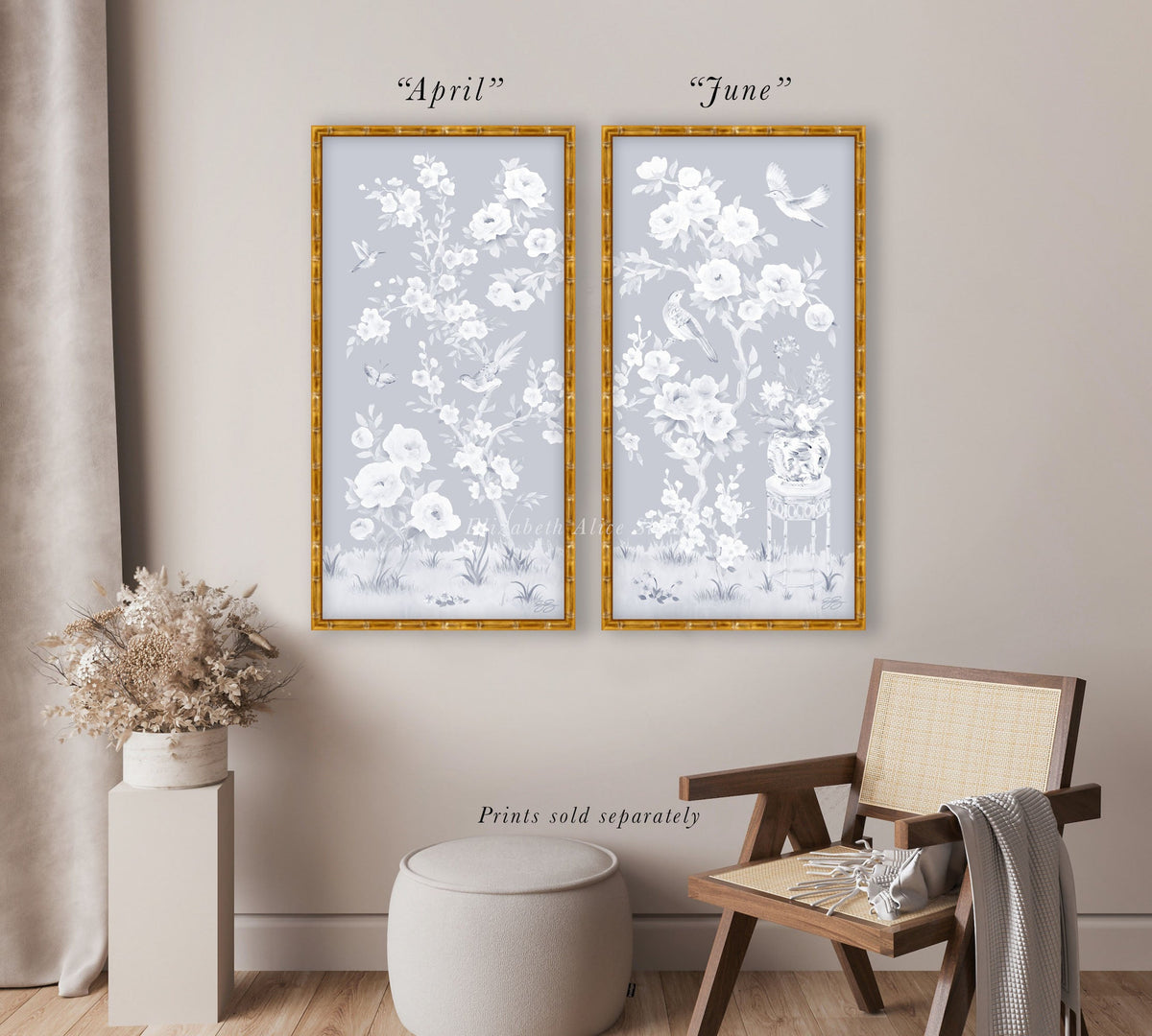June – Tonal Blue Chinoiserie Fine Art Paper Print (Various Sizes)