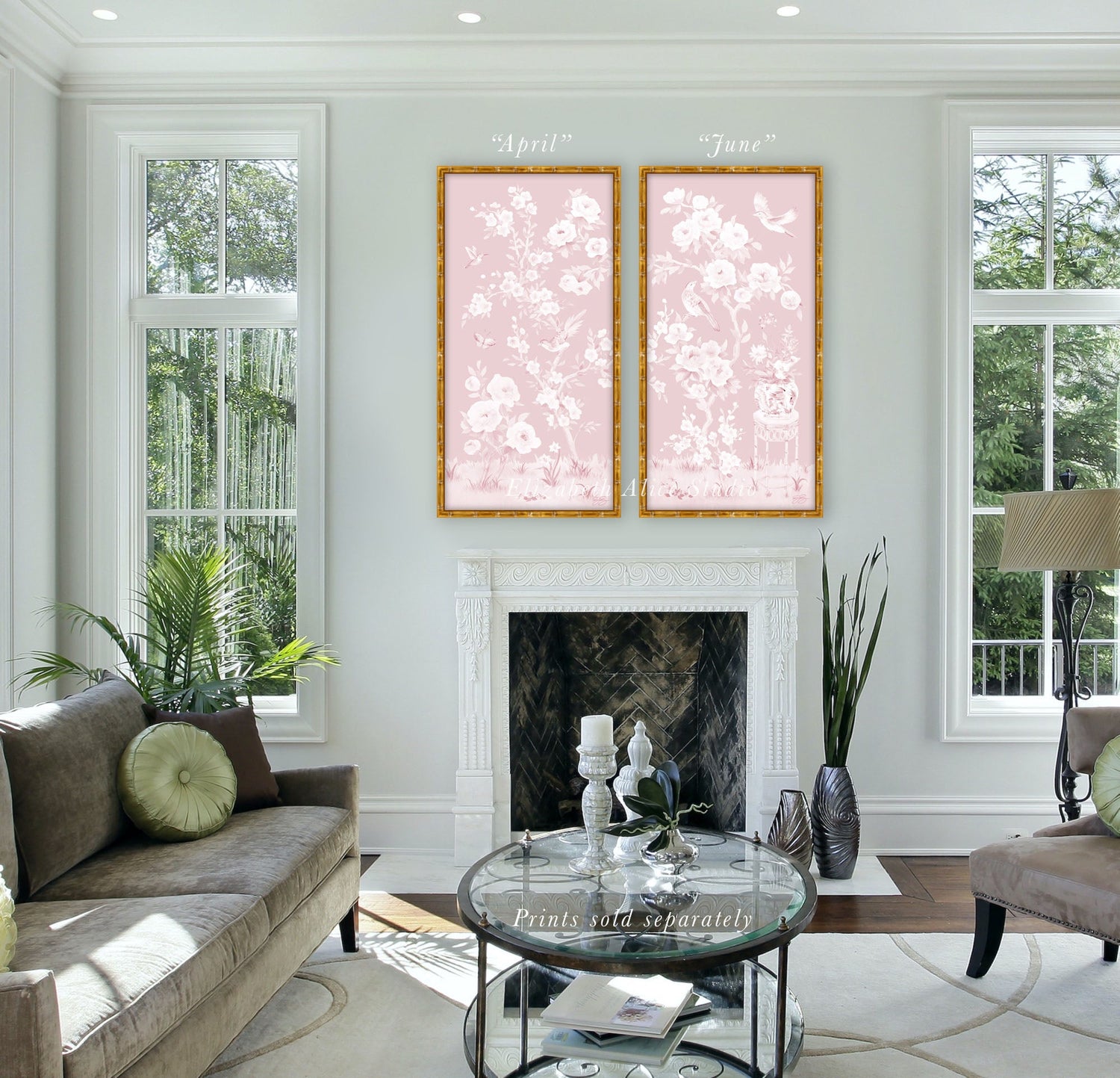 June – Tonal Pink Chinoiserie Fine Art Paper Print (Various Sizes)