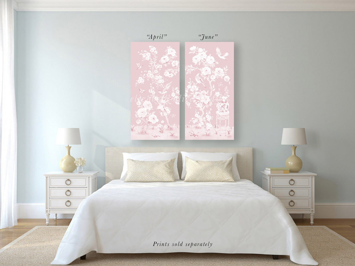June – Tonal Pink Chinoiserie Canvas Wrap (Various Sizes)