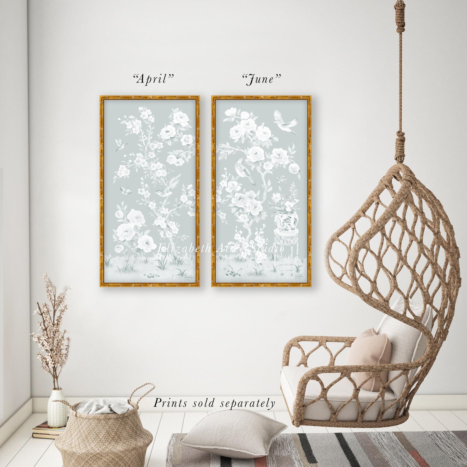 June – Tonal Green Chinoiserie Fine Art Paper Print (Various Sizes)