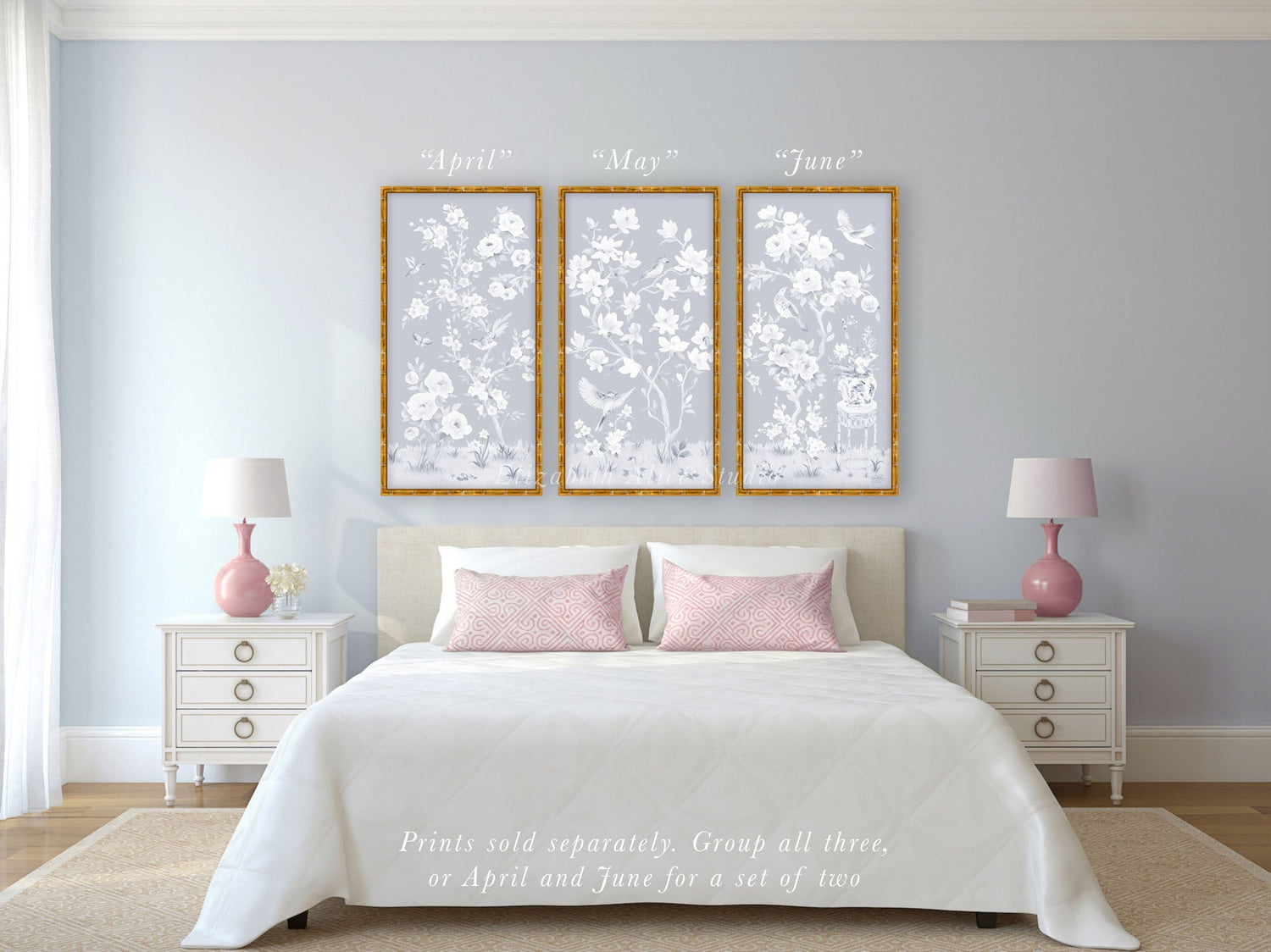 June – Tonal Blue Chinoiserie Fine Art Paper Print (Various Sizes)