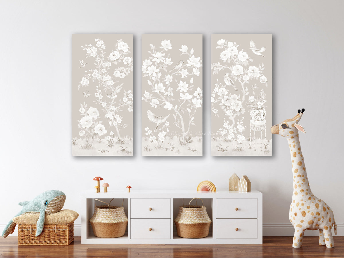 May – Tonal Beige Chinoiserie Canvas Wrap (Various Sizes)