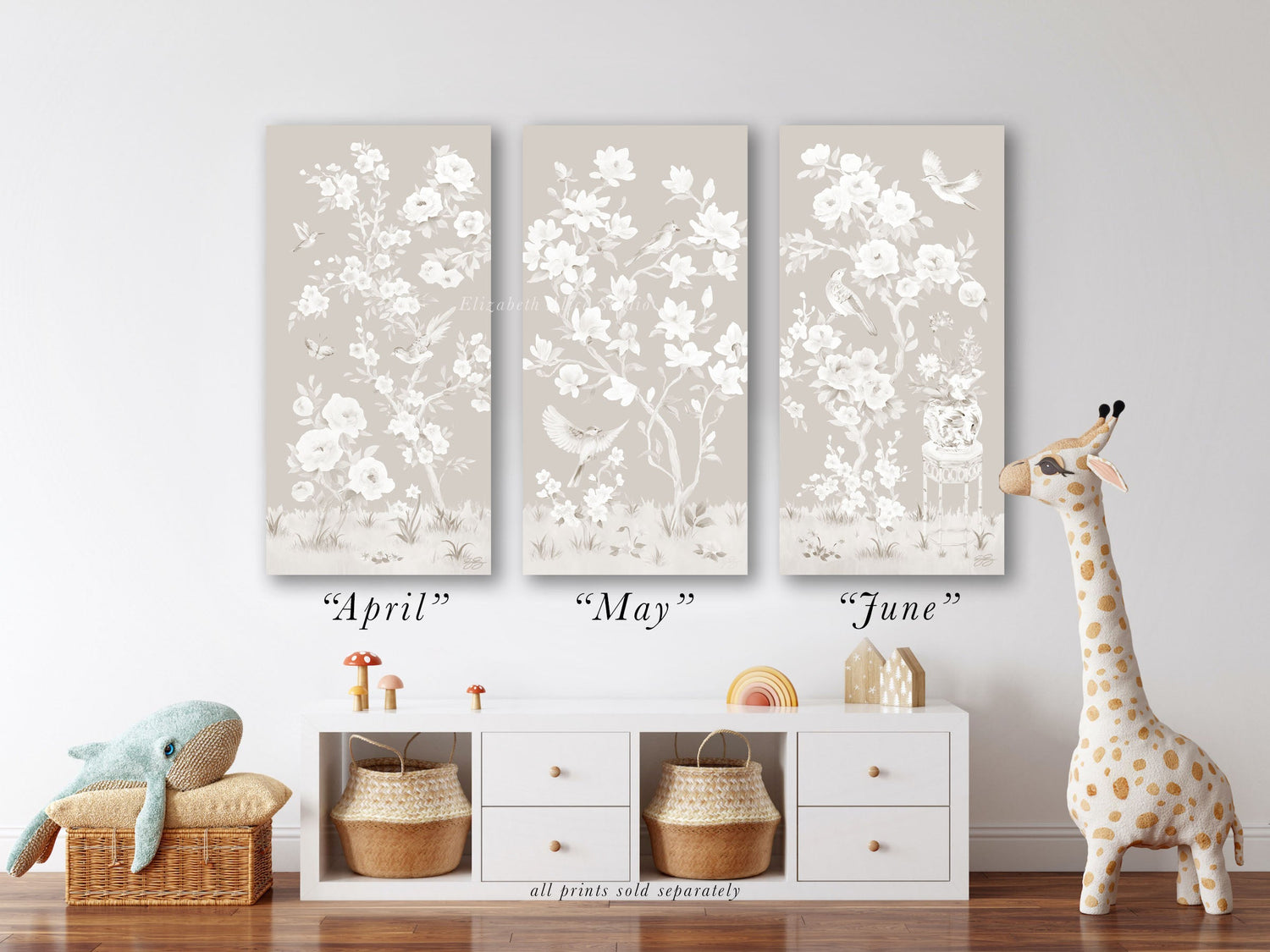 May – Tonal Beige Chinoiserie Canvas Wrap (Various Sizes)
