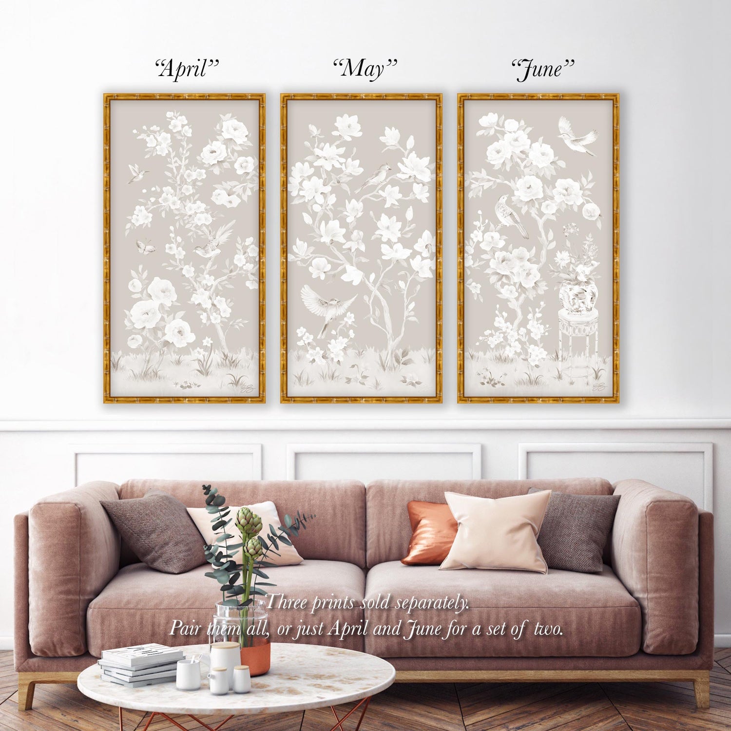 May – Tonal Beige Chinoiserie Fine Art Print on Paper (Various Sizes)