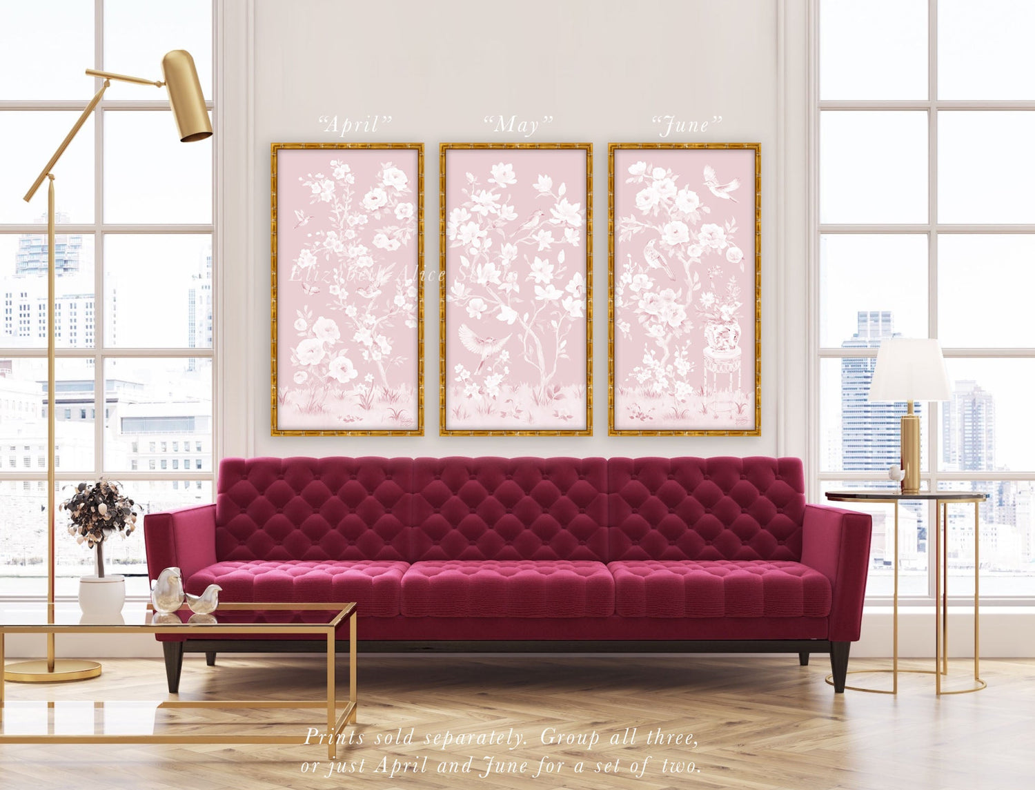 May – Tonal Pink Chinoiserie Fine Art Print on Paper (Various Sizes)