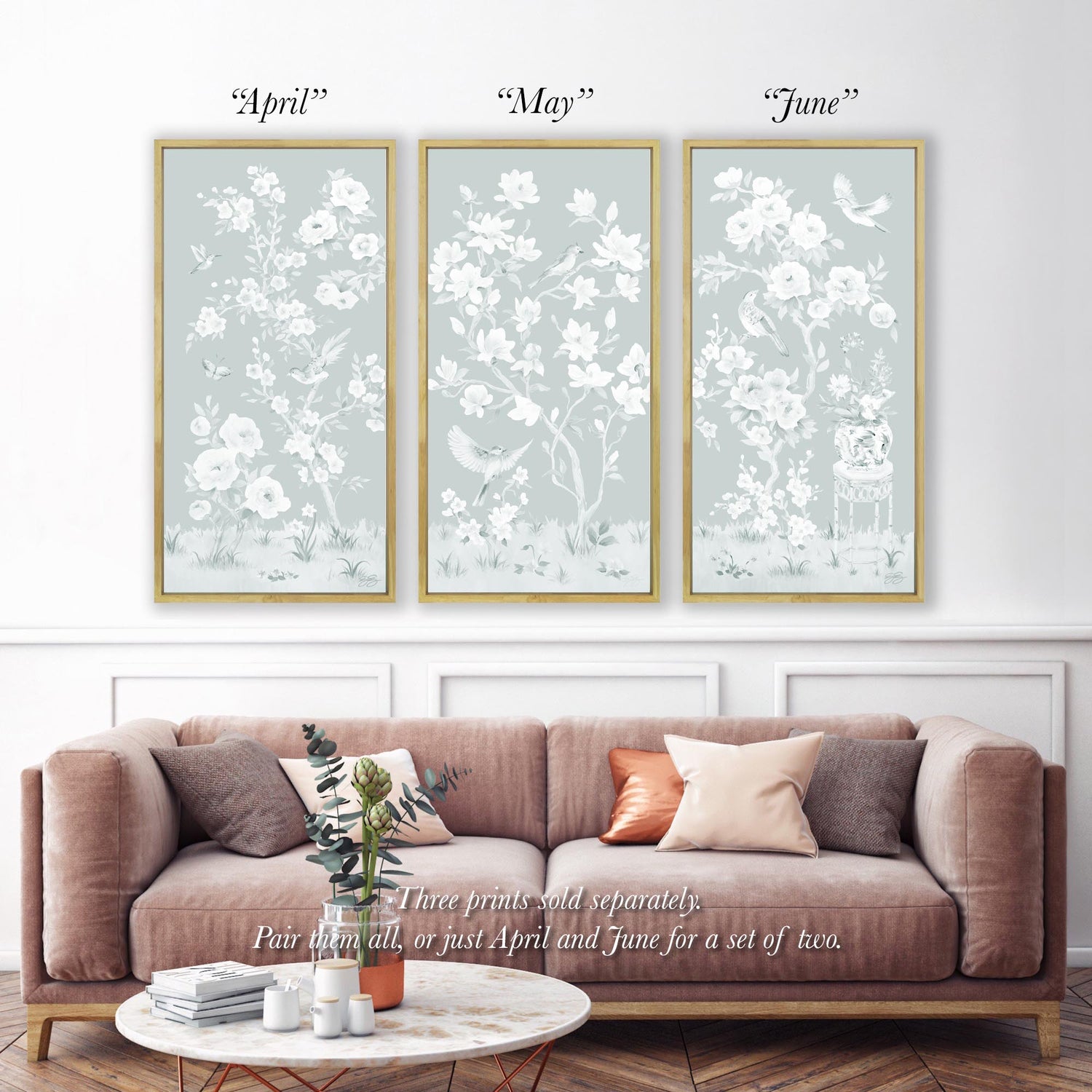 June – Tonal Green Chinoiserie Canvas Wrap (Various Sizes)
