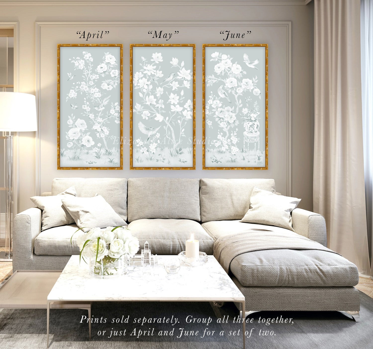 May – Tonal Green Chinoiserie Fine Art Print on Paper (Various Sizes)