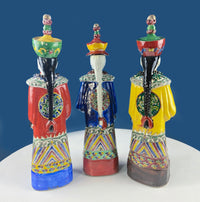 Set of 3 Ceramic Asian Figurines – Royal Advisors or Immortals in Traditional Attire