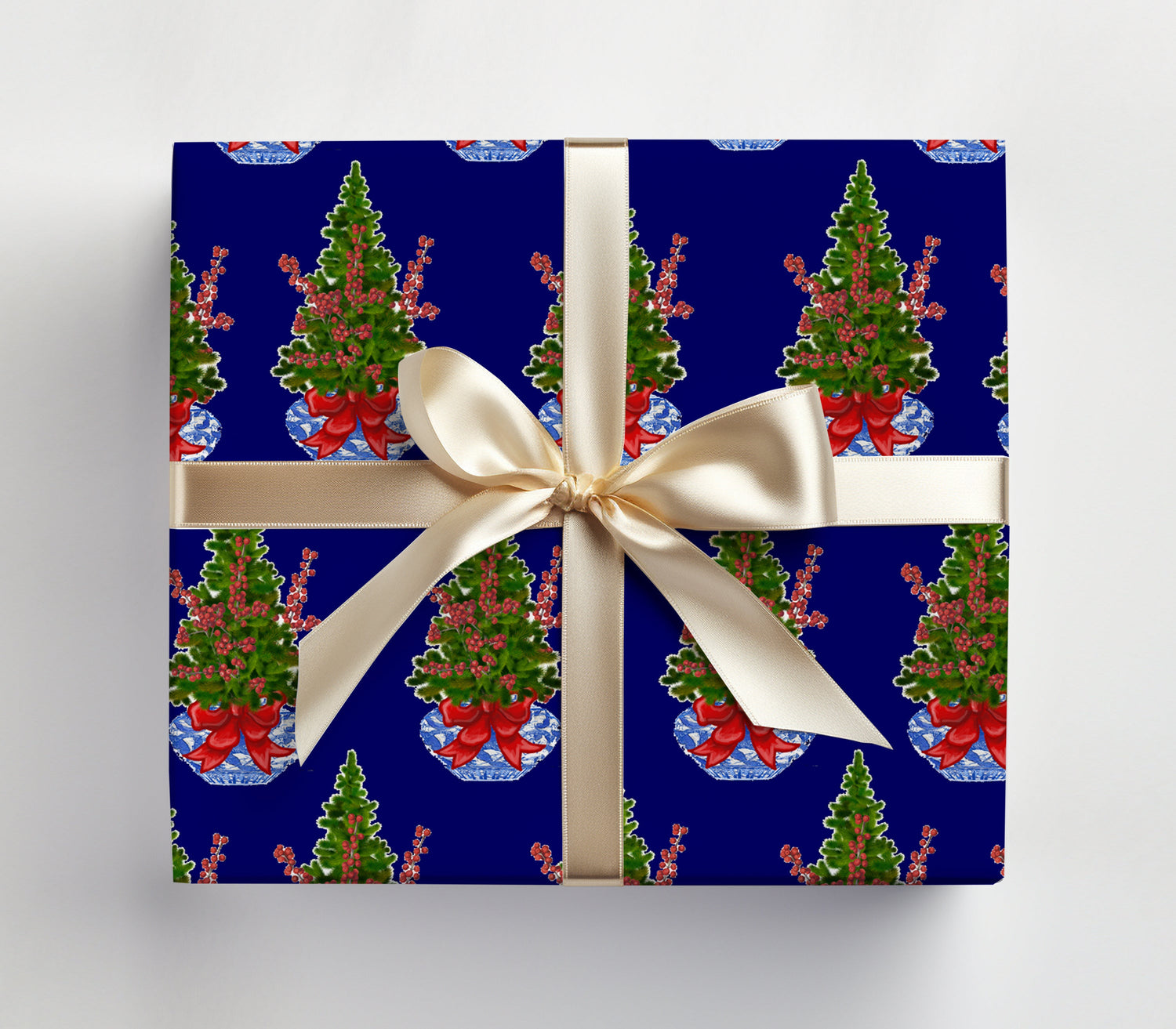Blue Christmas Chinoiserie Gift Wrap (Sold as Set w/ Gift Tags or Separately)
