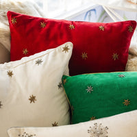 Embroidered Star Pillow – Red Cotton Velvet
