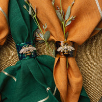 Stripey Bee Resin Napkin Rings – Green Tortoiseshell (Set of 4)