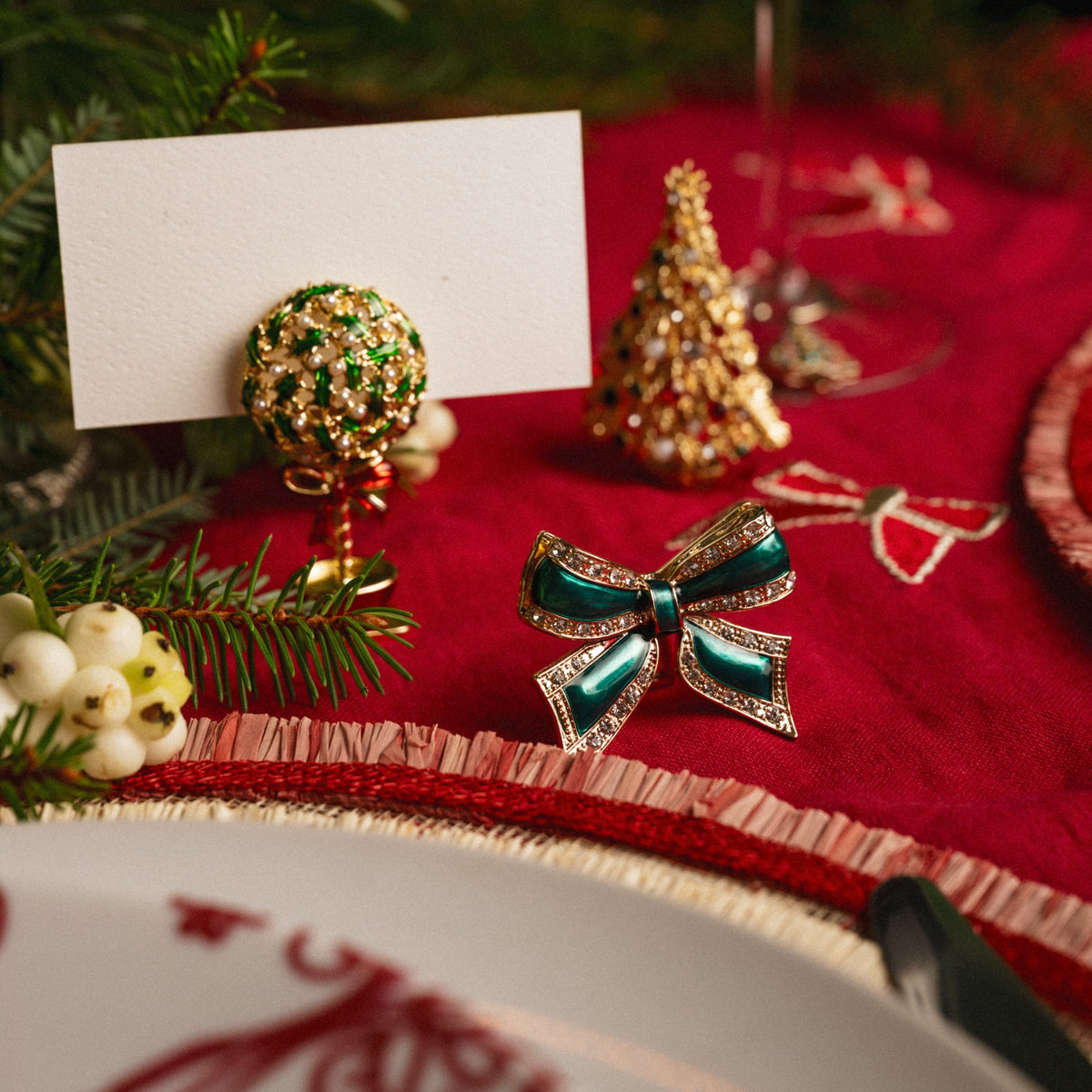 Enamel Bow Placecard Holders – Green (Set of 4)