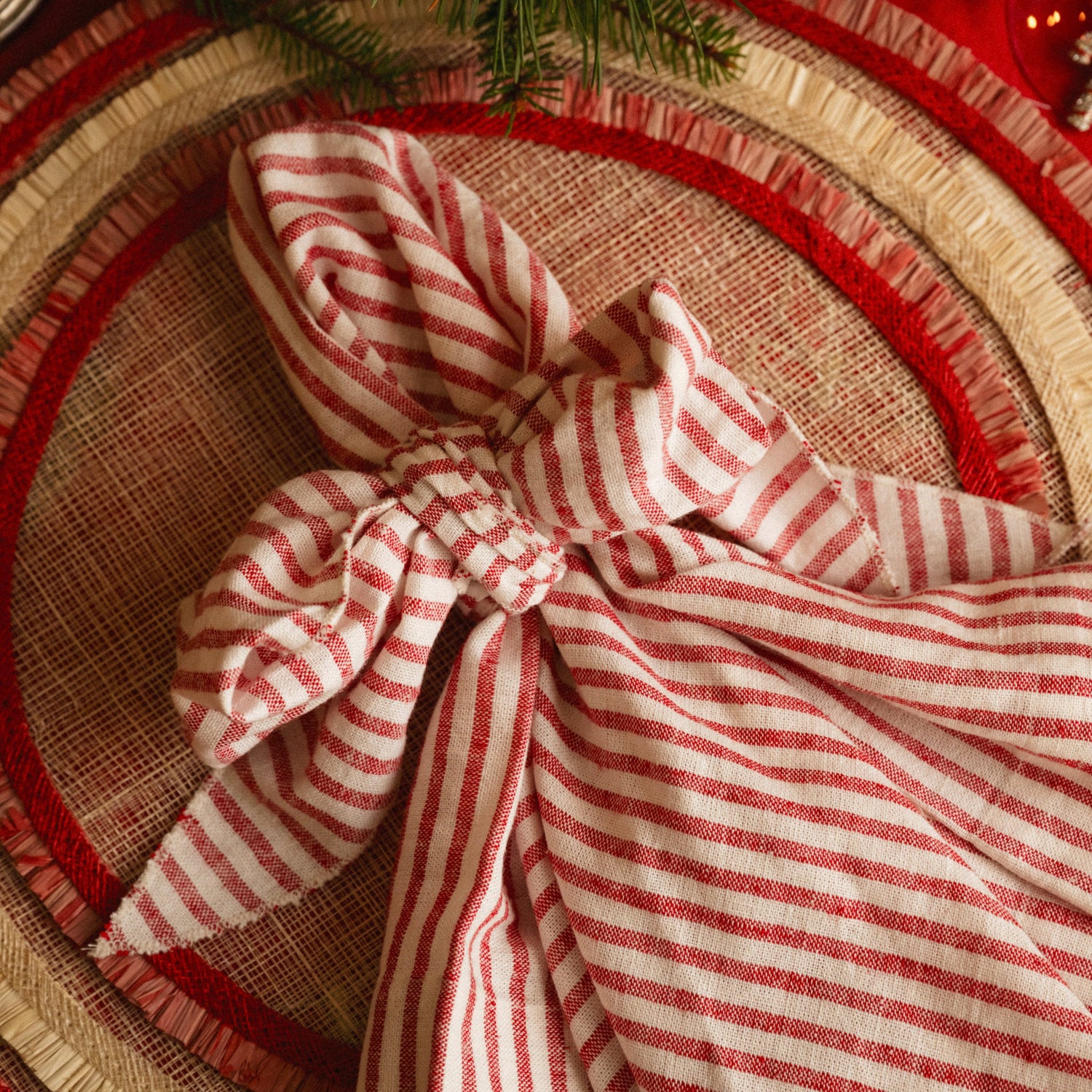 Bow Linen Napkins – Red Stripe (Set of 2)