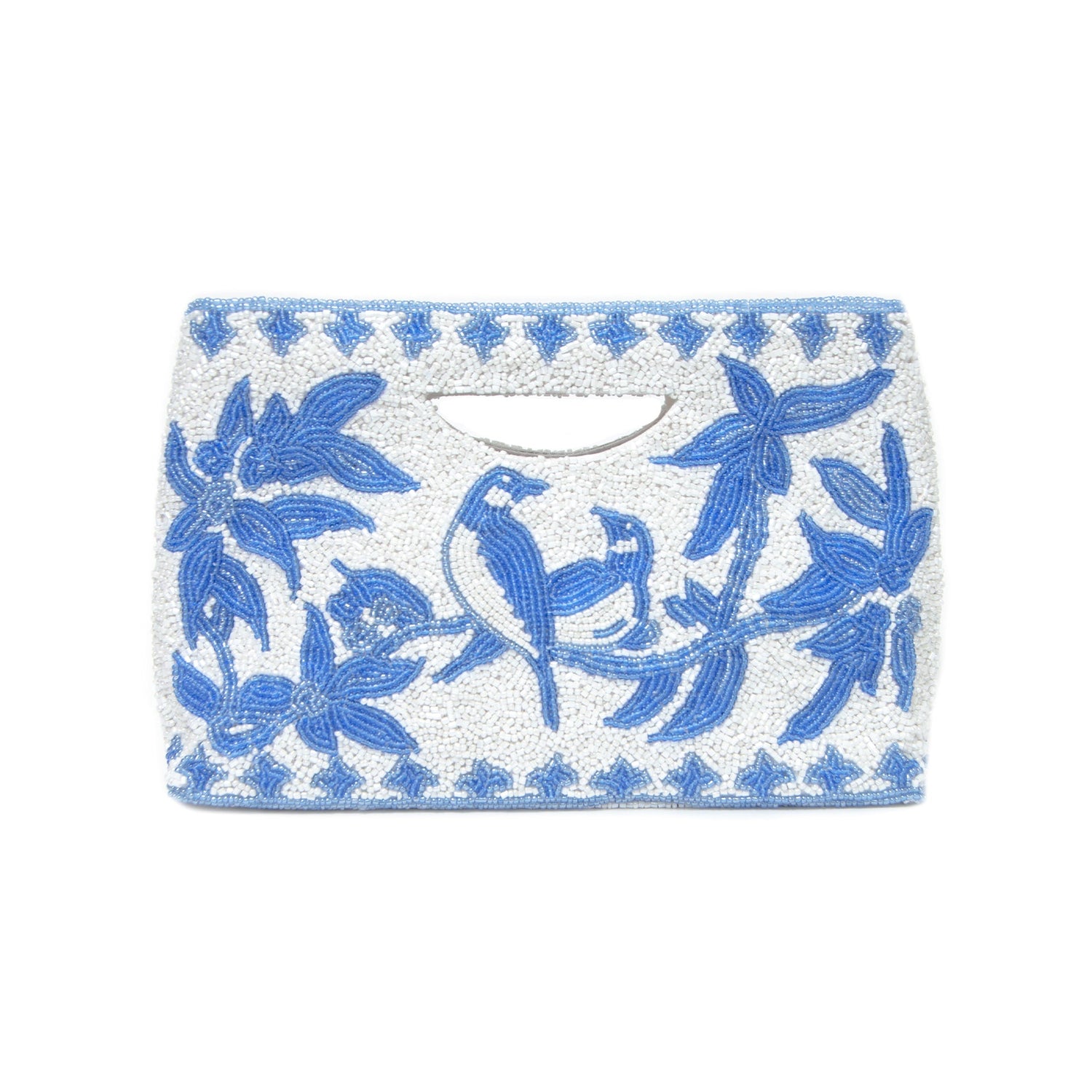 Blue and Whtie Birds Beaded Handbag