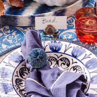 Straw Pompom Napkin Rings – Indigo (Set of 4)