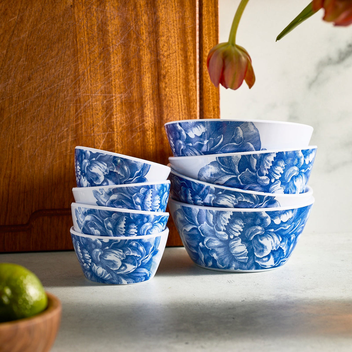 Peony Melamine Cereal Bowls, Set of 4