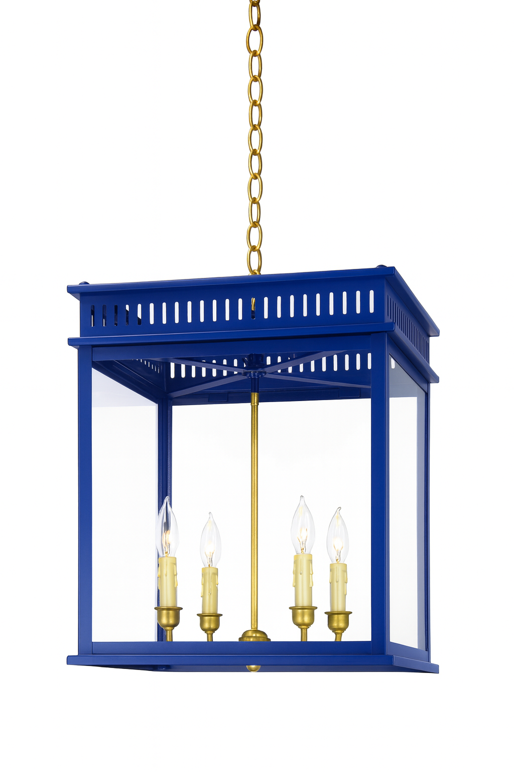 Colbalt Lantern with Gold Interior Accents