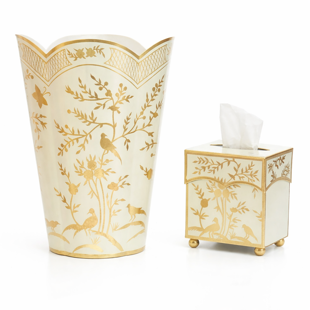 Pale Green & Gold Chinoiserie Wastepaper Basket