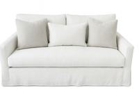 Small-Scale Slipcovered Sofa with White Performance Fabric & Sloped Arms