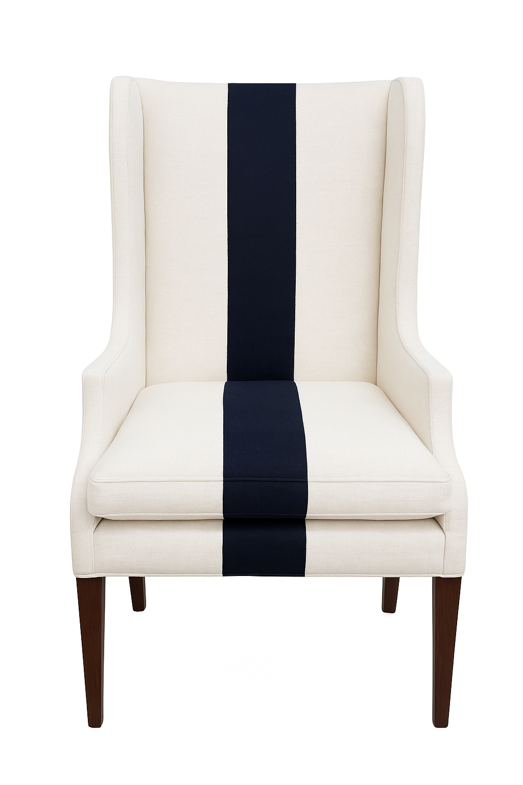 Host/Hostess Dining Chair in White Performance Fabric with Navy Center Stripe