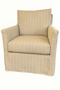 Slipcovered Swivel Glider Chair in Flax Pinstripe Fabric