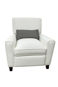 Modern Power Recliner in White Leather with Houndstooth Lumbar Pillow