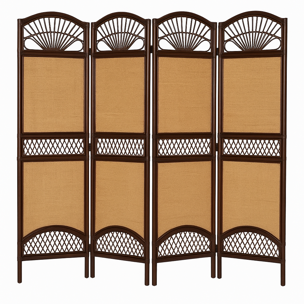4-Panel Rattan Screen with Bamboo Frame