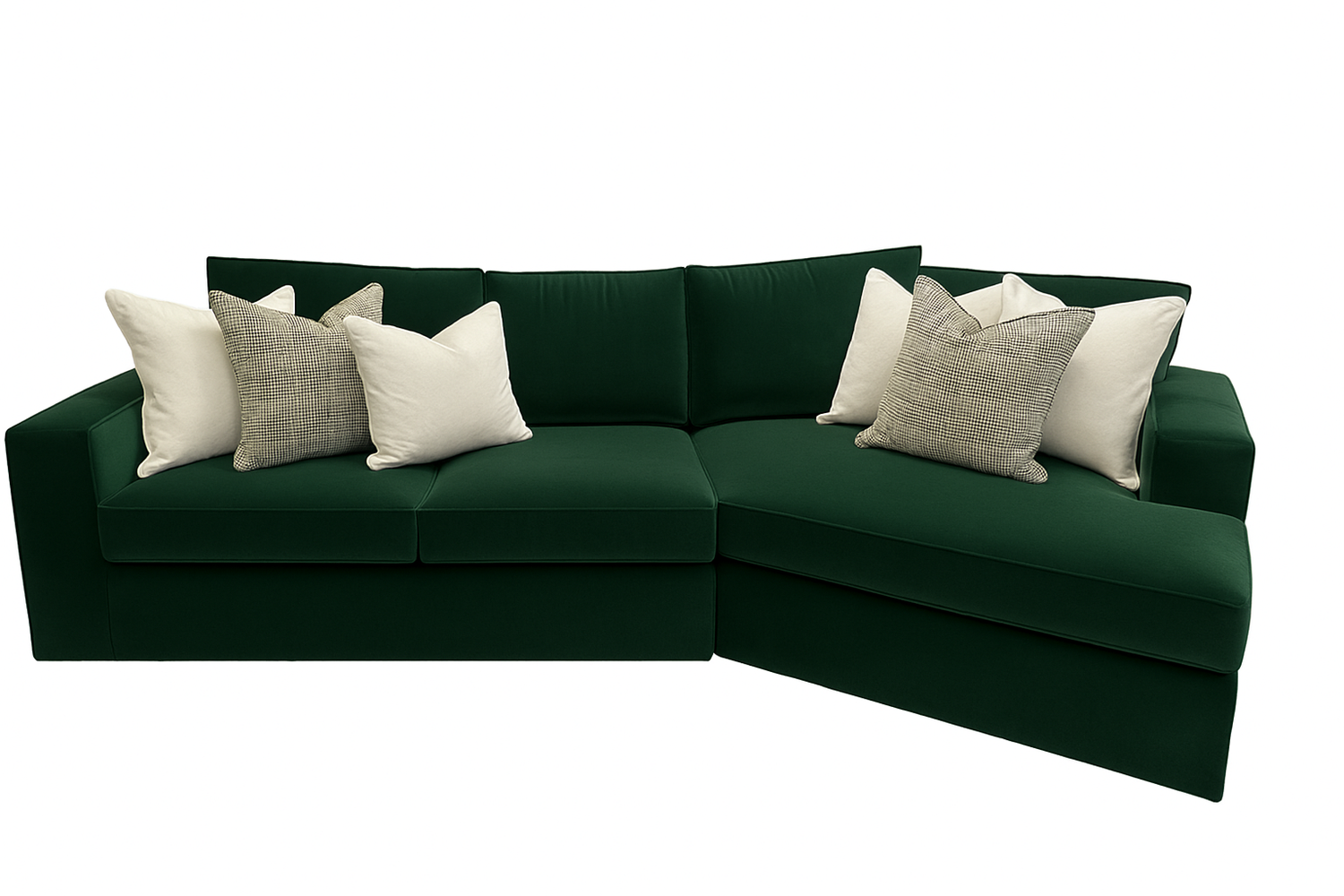 Rich Green Velvet Sectional Sofa with Oversized Cuddle Chaise