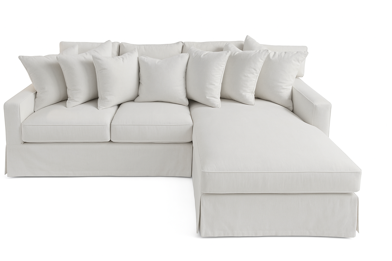 Slipcovered Loveseat with Right Arm Facing Chaise in White Performance Fabric