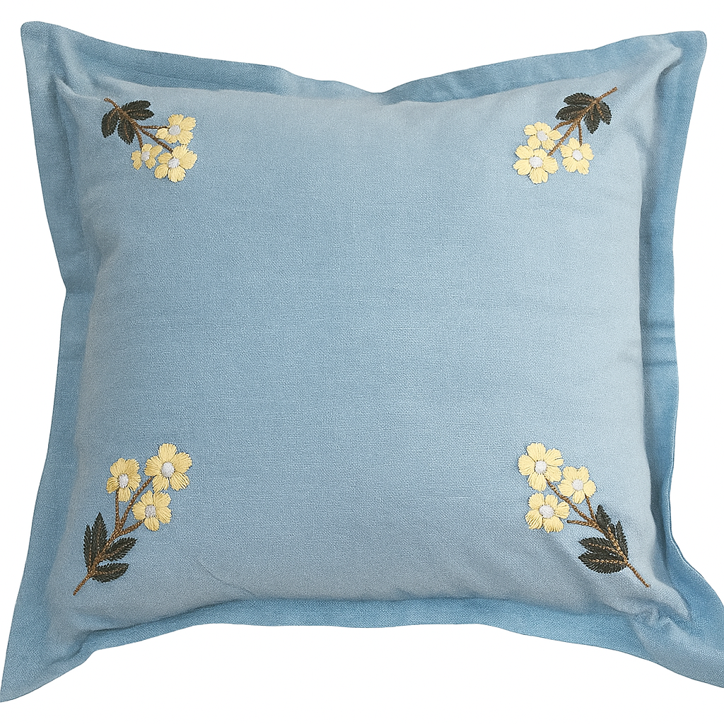Estella Pillow – Blue Embroidered Floral Pillow Cover (20x20)