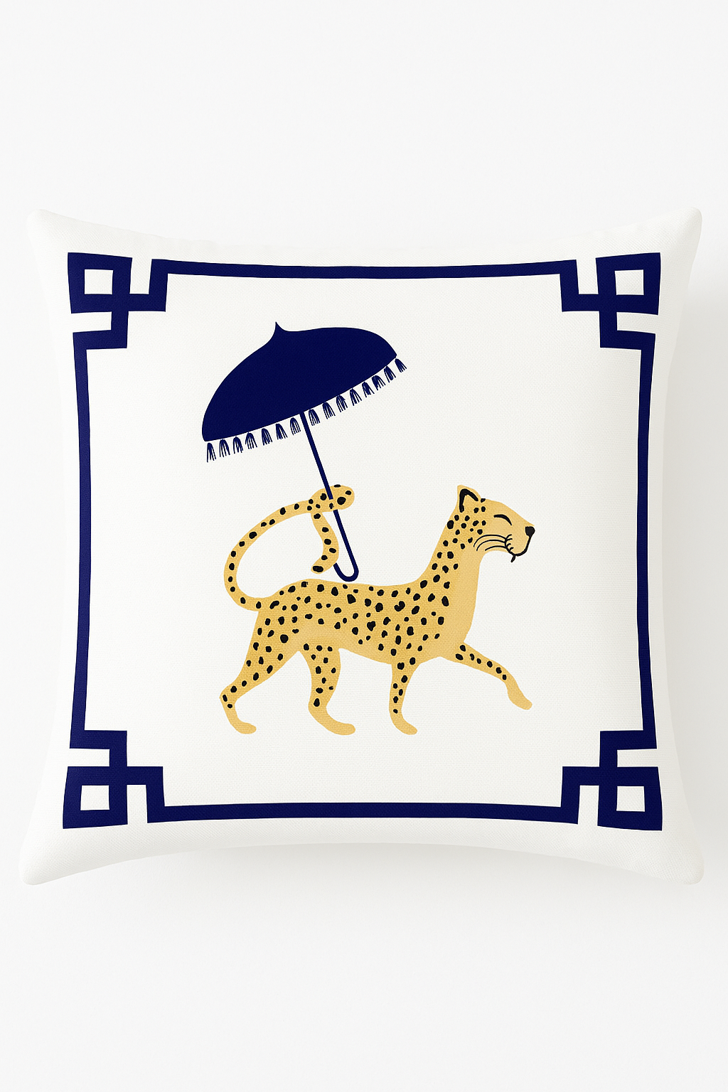 Cheetah w Umbrella Linen and Border Pillow 20"x20"
