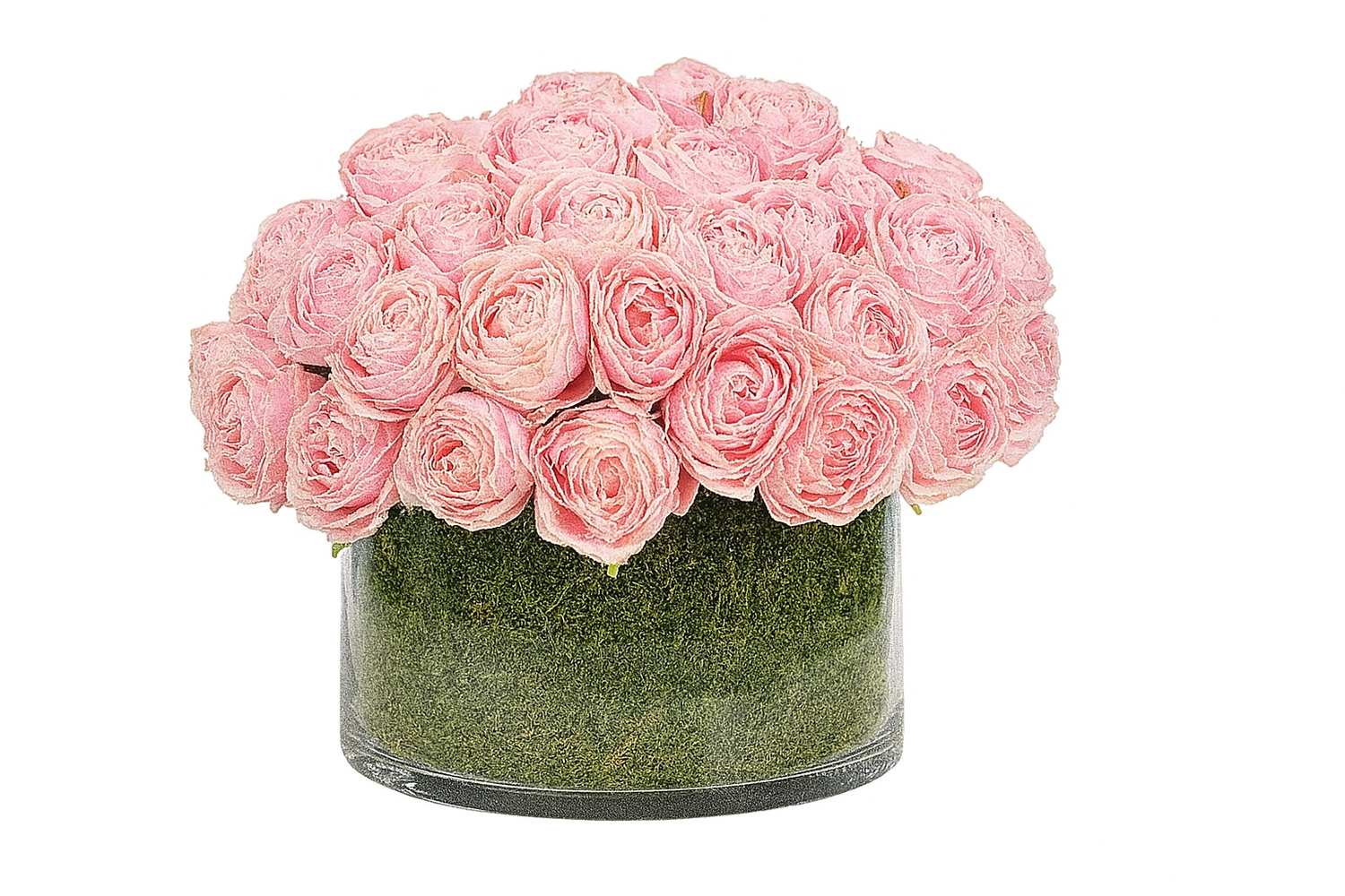Glass Bowl with Faux Pink Rose & Moss Arrangement