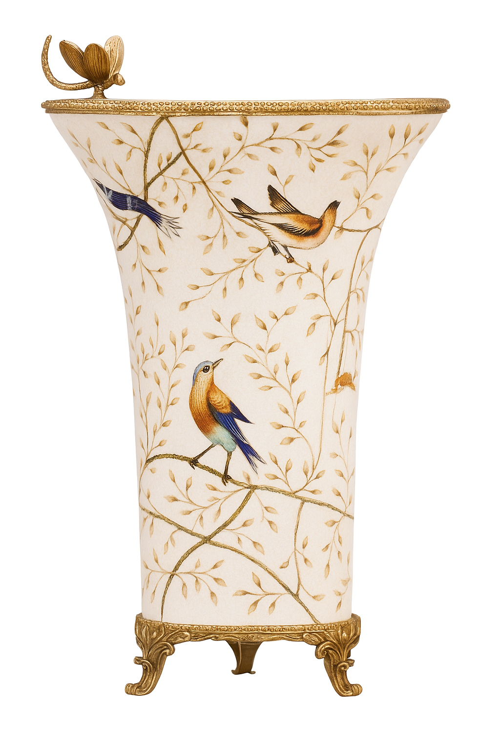 Porcelain and Bronze Ormolu Vase with Bronze Dragonfly