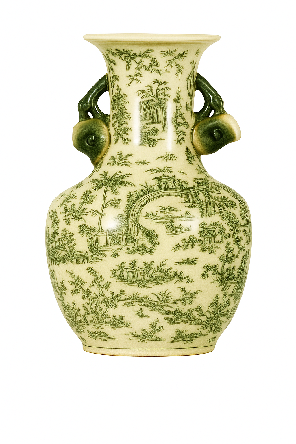 Green and White Floral Pomegranate Vase