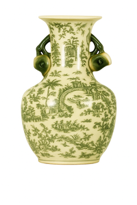 Green and White Floral Pomegranate Vase