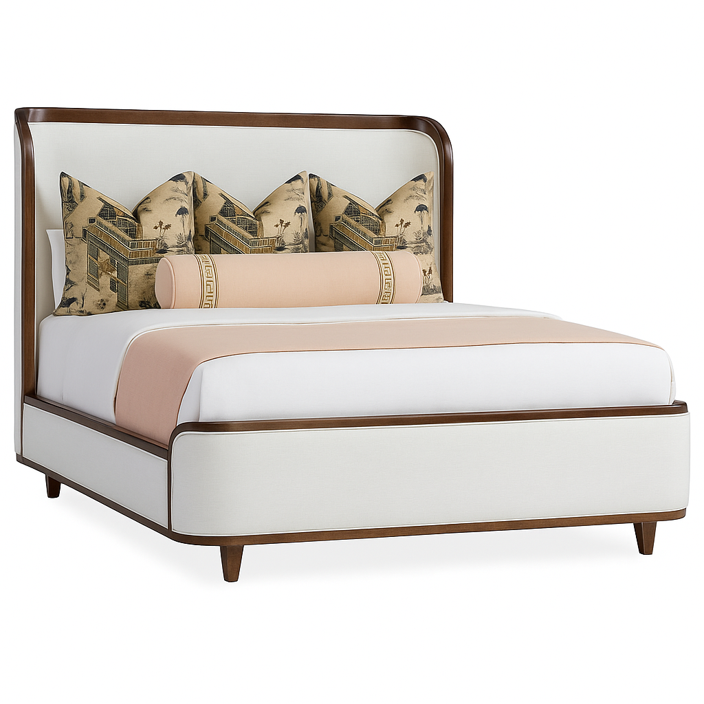 Elegant Wood Trimmed Bed - Organic Brown